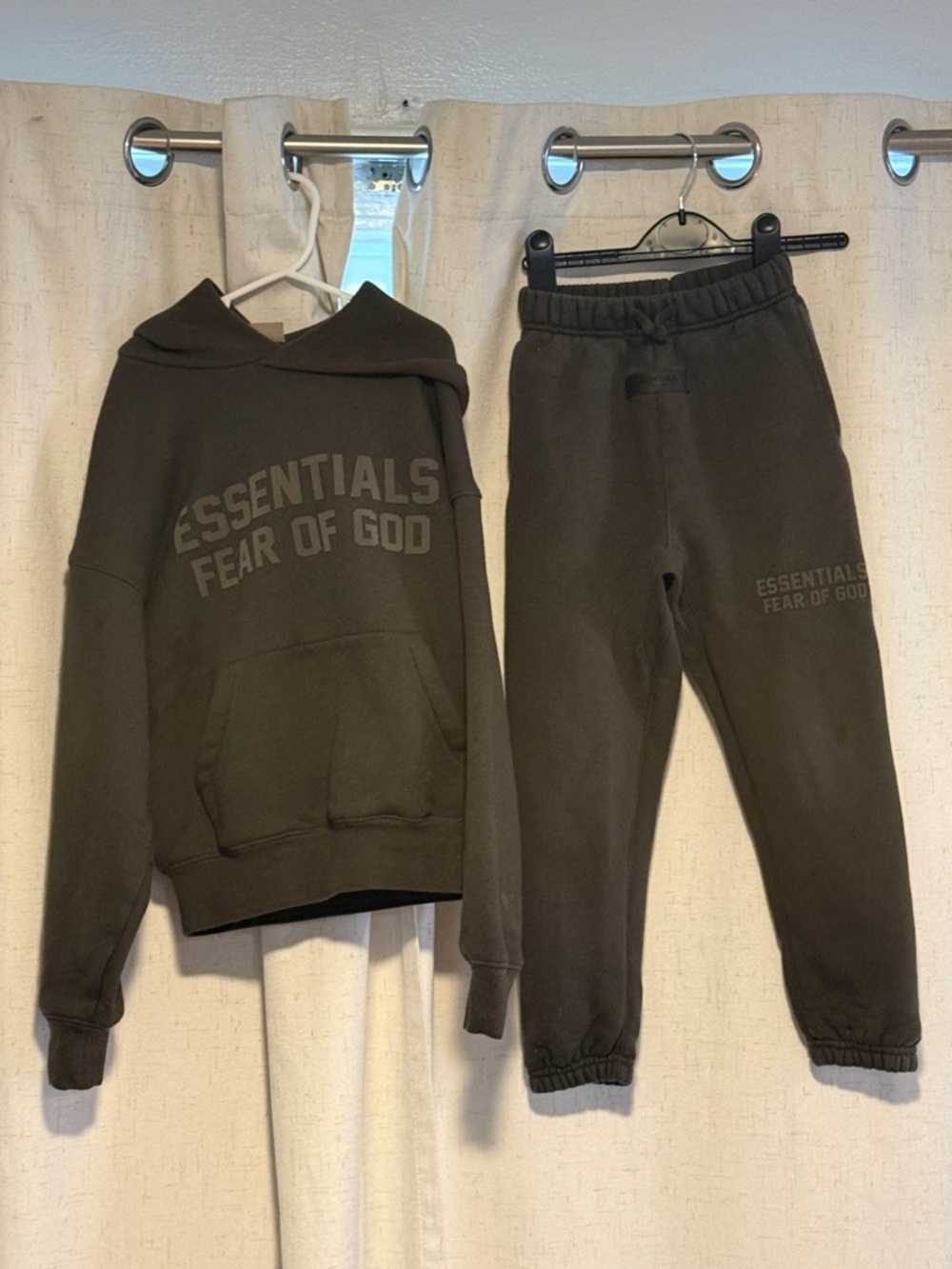 Essentials Fear of God Kids Hoodie and Joggers - Dark Brown